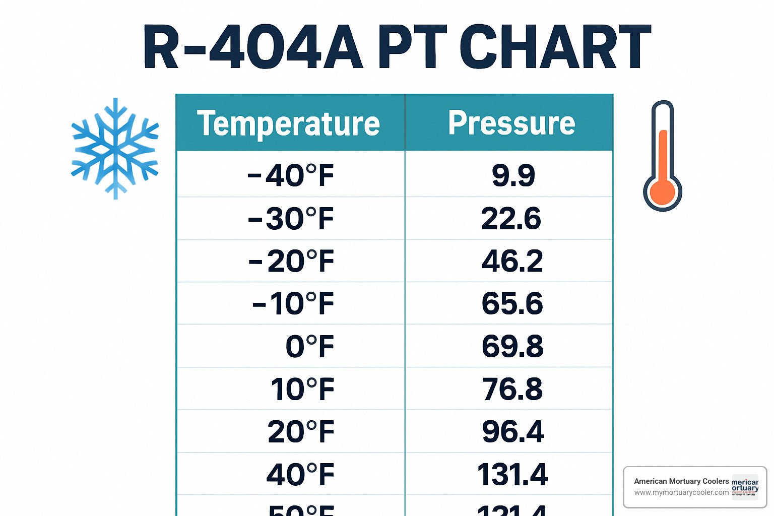 The Complete Guide to R404 PT Chart and Pressure-Temperature Values - American Mortuary Coolers & Equipments The Complete Guide to R404 PT Chart and Pressure-Temperature Values - American Mortuary Coolers & Equipments
